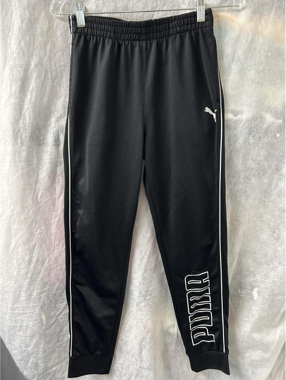 Puma Boys Joggers Black Athletic Track Pants Logo Side Stripe Youth L